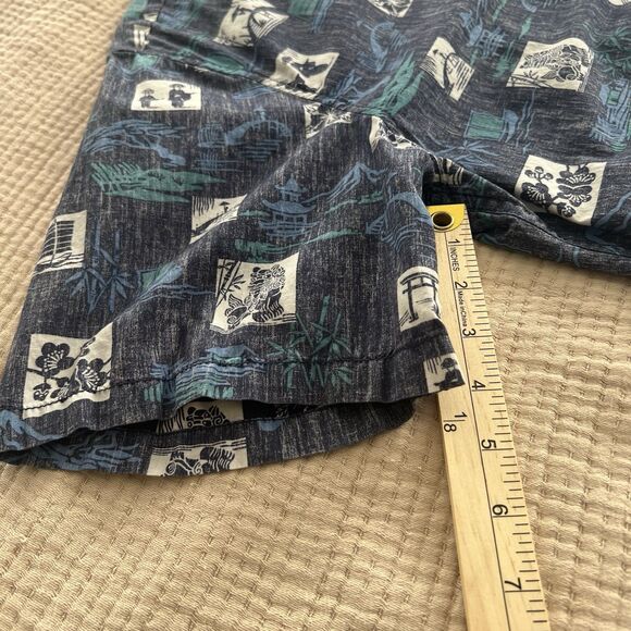 Reyn Spooner Okinawan Village Aloha Shirt Mens Sz Medium Blue Classic Hawaiian - Picture 13 of 15